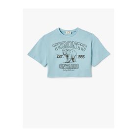 Koton 2SKG10398AK Crop Baskılı Kısa Kollu Bisiklet Yaka Pamuklu Turuncu Kadın T-shirt