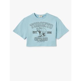 Koton 2SKG10398AK Crop Baskılı Kısa Kollu Bisiklet Yaka Pamuklu Turuncu Kadın T-shirt