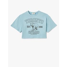 Koton 2SKG10398AK Crop Baskılı Kısa Kollu Bisiklet Yaka Pamuklu Turuncu Kadın T-shirt
