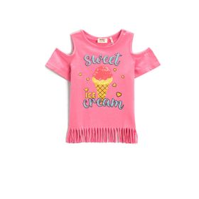 Koton 2SKG10556AK Püsküllü Baskılı Pencere Detaylı Kısa Kollu Pamuklu T-shirt