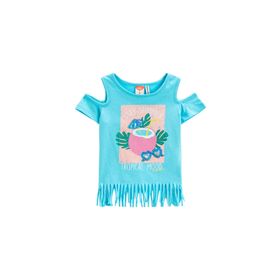 Koton 2SKG10556AK Püsküllü Baskılı Pencere Detaylı Kısa Kollu Pamuklu T-shirt