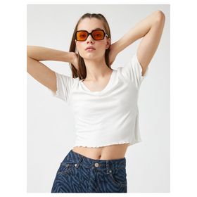 Koton 2YAL18007UK Kırık Beyaz Basic Kadın T-shirt