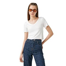 Koton 2YAL18007UK Kırık Beyaz Basic Kadın T-shirt