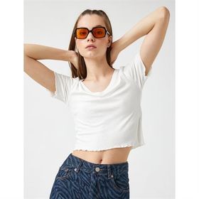 Koton 2YAL18007UK Kırık Beyaz Basic Kadın T-shirt