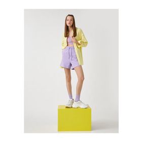 Koton 2YAL28079IK Lila Beli Lastikli Cepli Kadın Şort