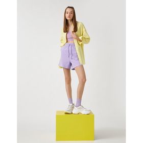 Koton 2YAL28079IK Lila Beli Lastikli Cepli Kadın Şort