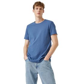 Koton 2YAM12141LK Açık İndigo Erkek Slim Fit Basic Tişört