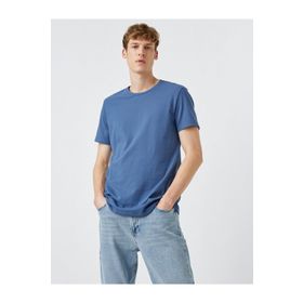 Koton 2YAM12141LK Açık İndigo Erkek Slim Fit Basic Tişört