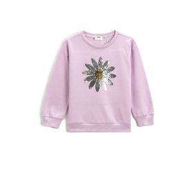 Koton 353 Kız Çocuk Sweatshirt Çiçek Pul-Payet İşlemeli Uzun Kollu Bisiklet Yaka Lila