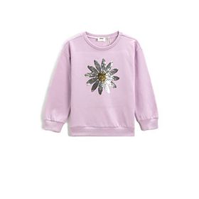 Koton 353 Kız Çocuk Sweatshirt Çiçek Pul-Payet İşlemeli Uzun Kollu Bisiklet Yaka Lila