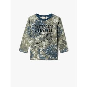 Koton 35I Erkek Çocuk Turuncu Desenli Batik Desenli Uzun Kollu Bisiklet Yaka T-shirt