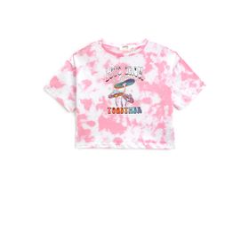 Koton 3D7 Kız Çocuk Lila Desenli Oversize Batik Desenli Kısa Kollu Bisiklet Yaka T-shirt