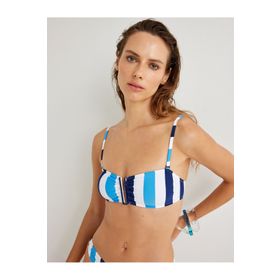 Koton 3SAK10004MM Lacivert Çizgili Kadın Metal Detaylı Bikini Üstü