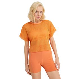 Koton 3SAK10253NK Turuncu Bisiklet Yaka File Kadın T-shirt
