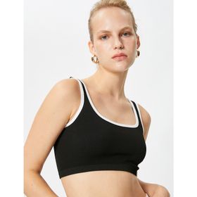 Koton 3SAK10459EK 999 Siyah Biye Detaylı Crop Kadın Atlet