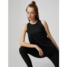 Koton 3SAK30002NK Siyah Polyester Kolsuz Kadın T-shirt