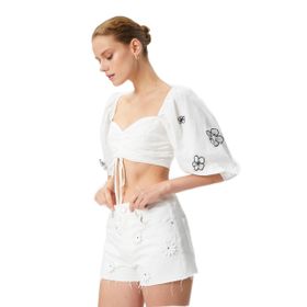 Koton 3SAK60224EW Crop Balon Kollu Çiçekli Kadın Bluz