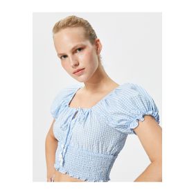 Koton 3SAK60448PW Balon Kollu Crop Poplin Kadın Bluz