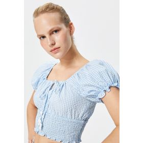 Koton 3SAK60448PW Balon Kollu Crop Poplin Kadın Bluz