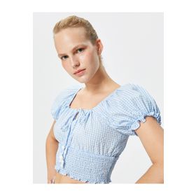 Koton 3SAK60448PW Balon Kollu Crop Poplin Kadın Bluz