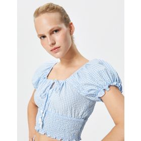 Koton 3SAK60448PW Balon Kollu Crop Poplin Kadın Bluz