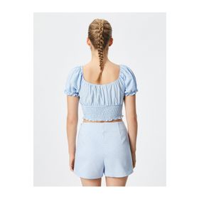 Koton 3SAK60448PW Balon Kollu Crop Poplin Kadın Bluz