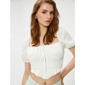 Koton 3SAK60463PW Korseli Gipeli Crop Kadın Bluz