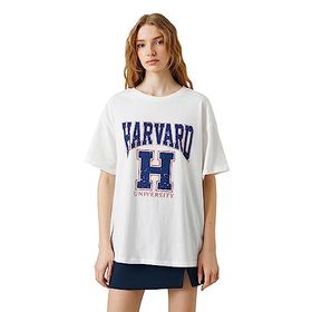 Koton 3SAL10010IK Ekru Harvard Kısa Kollu Kadın T-shirt