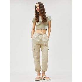 Koton 3SAL10011IK Yeşil Renk Bloklu Kadın Crop T-shirt