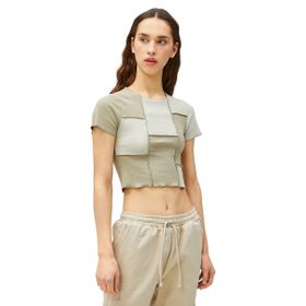 Koton 3SAL10011IK Yeşil Renk Bloklu Kadın Crop T-shirt