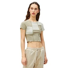 Koton 3SAL10011IK Yeşil Renk Bloklu Kadın Crop T-shirt