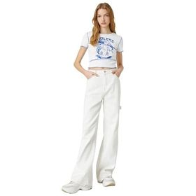 Koton 3SAL10012IK010 Ekru Kadın Crop T-Shirt