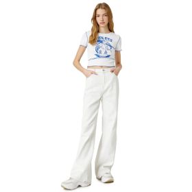 Koton 3SAL10012IK010 Ekru Kadın Crop T-Shirt