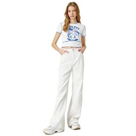 Koton 3SAL10012IK010 Ekru Kadın Crop T-Shirt