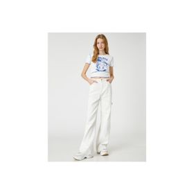 Koton 3SAL10012IK010 Ekru Kadın Crop T-Shirt