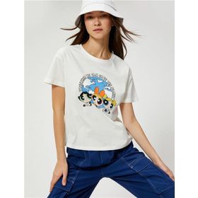 Koton 3SAL10025IK Ekru Powerpuff Pamuklu Kadın T-shirt