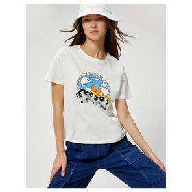 Koton 3SAL10025IK Ekru Powerpuff Pamuklu Kadın T-shirt