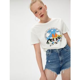 Koton 3SAL10025IK Ekru Powerpuff Pamuklu Kadın T-shirt