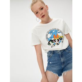 Koton 3SAL10025IK Ekru Powerpuff Pamuklu Kadın T-shirt
