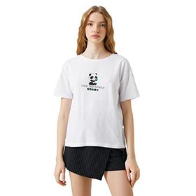 Koton 3SAL10026IK Ekru Kısa Kollu Kadın T-shirt