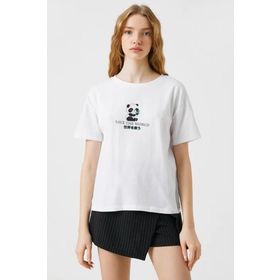 Koton 3SAL10026IK Ekru Kısa Kollu Kadın T-shirt