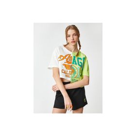 Koton 3SAL10038IK010 Ekru Kadın Crop T-Shirt