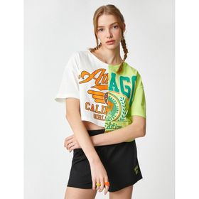 Koton 3SAL10038IK010 Ekru Kadın Crop T-Shirt
