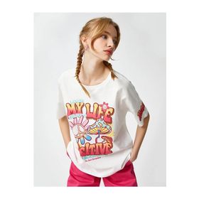 Koton 3SAL10040IK Ekru Pamuklu Kadın T-shirt