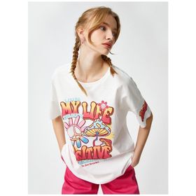 Koton 3SAL10040IK Ekru Pamuklu Kadın T-shirt