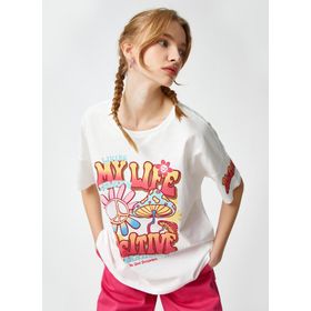 Koton 3SAL10040IK Ekru Pamuklu Kadın T-shirt