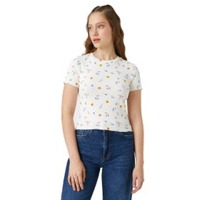 Koton 3SAL10044IK0D5 Bej Kadın Crop T-Shirt