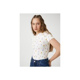 Koton 3SAL10044IK0D5 Bej Kadın Crop T-Shirt