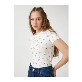 Koton 3SAL10044IK0D5 Bej Kadın Crop T-Shirt