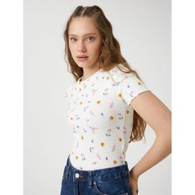 Koton 3SAL10044IK0D5 Bej Kadın Crop T-Shirt
